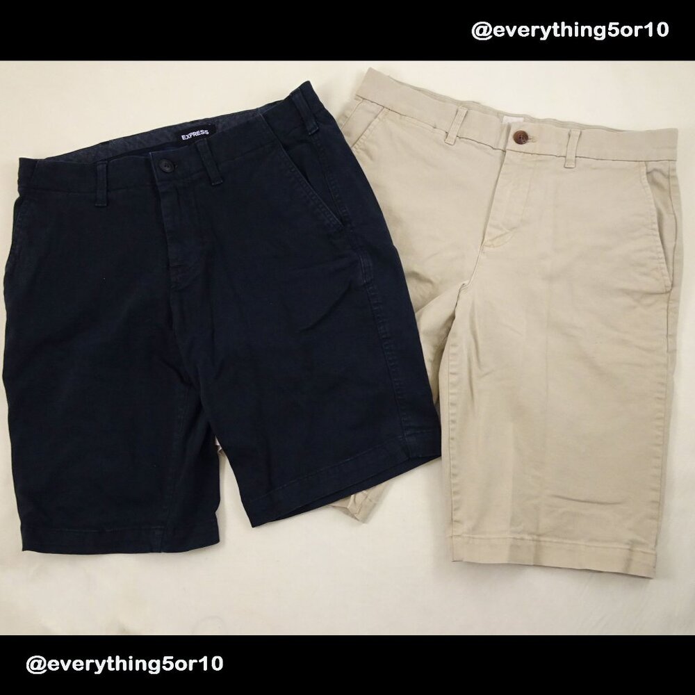 Lot 2 GAP and Express Mens shorts 29 Blue Khaki 10" and 12" inseams Uniform